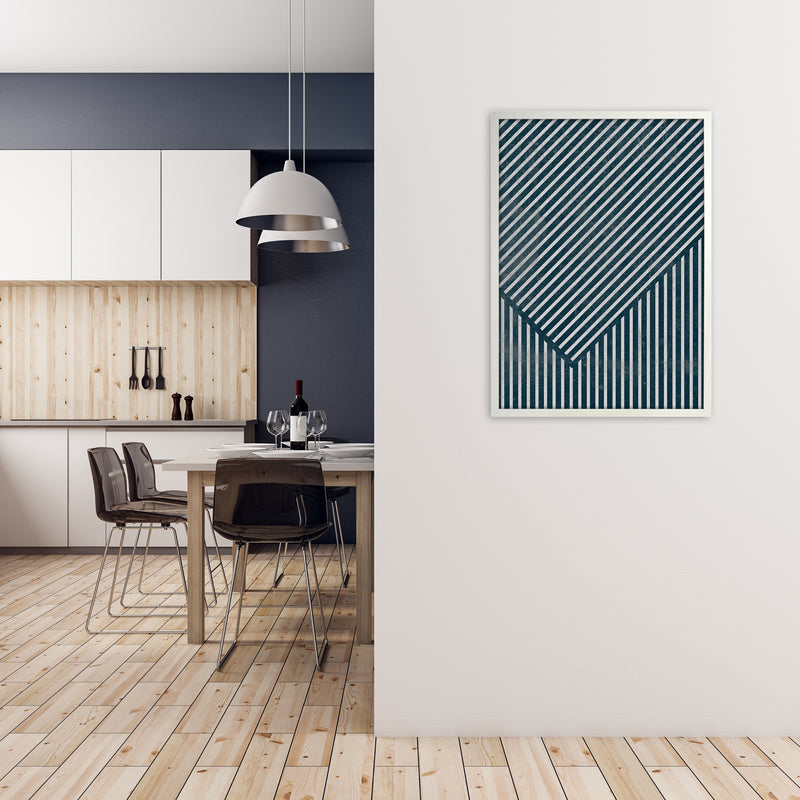 Navy Blue Set of 2 Abstract B A1 Oak Frame