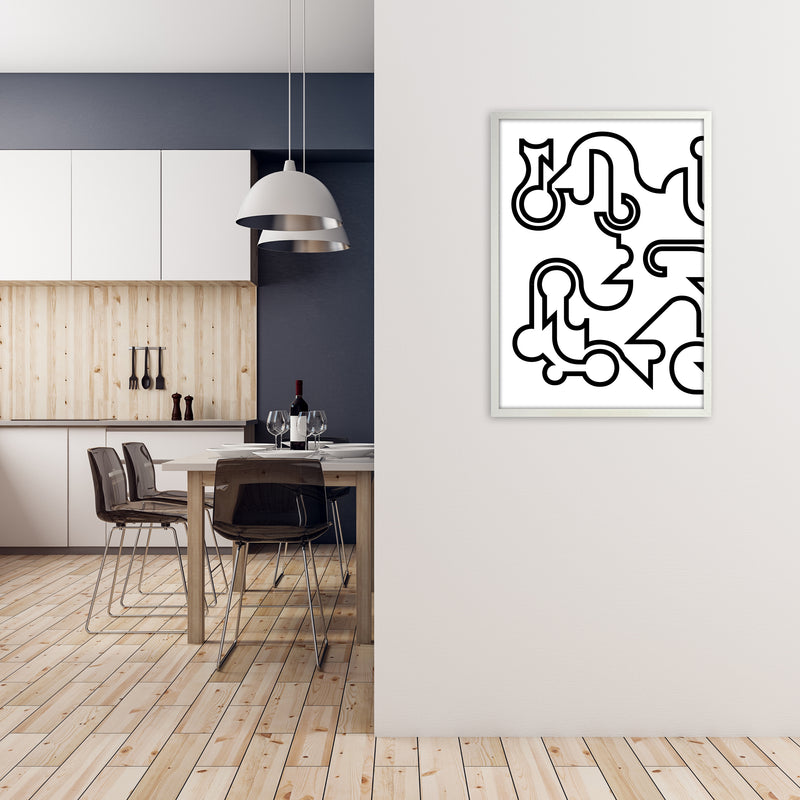Abstract Black and White Minimal Line Left Art Print by Print Punk Studio A1 Oak Frame