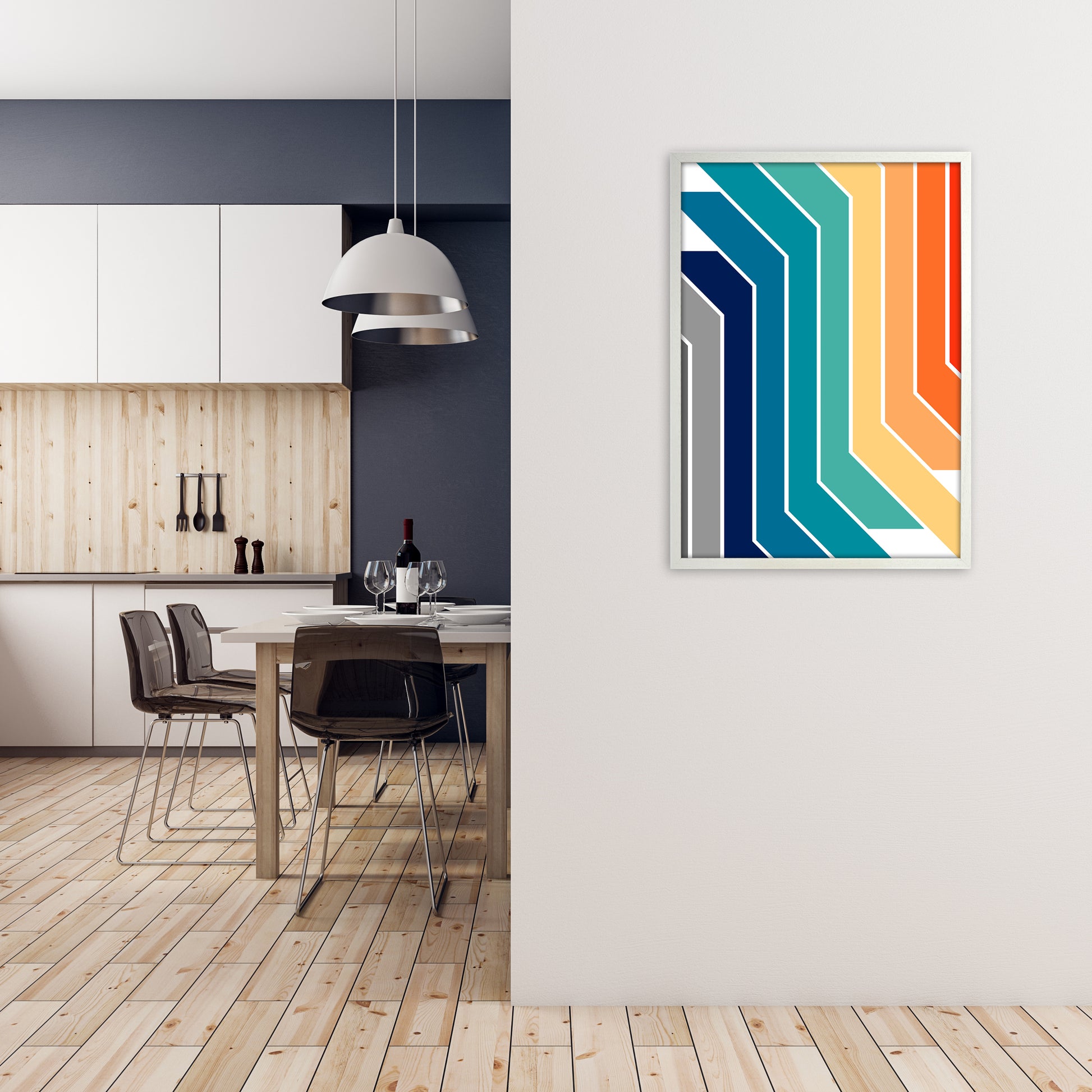 Modern Rainbow Stripes B A1 Oak Frame