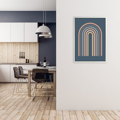 Mid Century Blue Wall Art Print A A1 Oak Frame