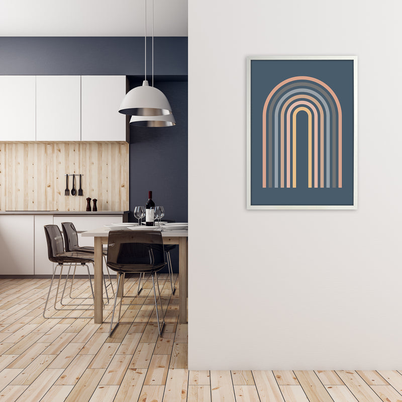 Mid Century Blue Wall Art Print A A1 Oak Frame
