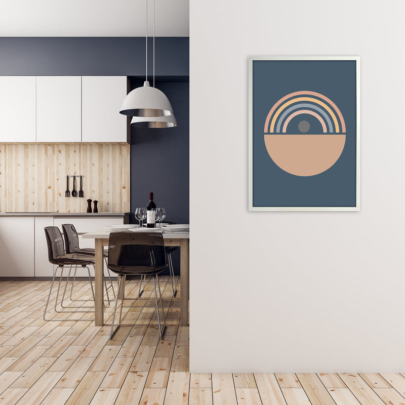 Mid Century Blue Wall Art Print B A1 Oak Frame