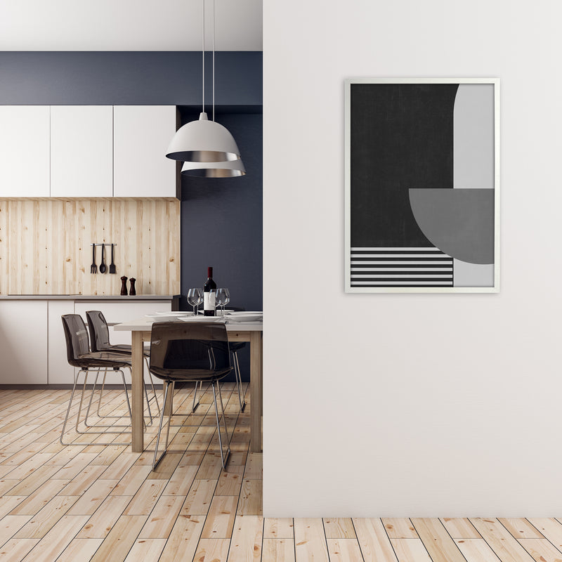 Mid Century Black and White Print B A1 Oak Frame