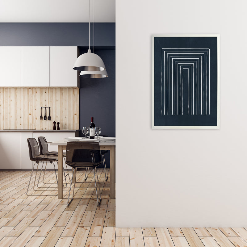 Mid Century Modern Blue Print A A1 Oak Frame