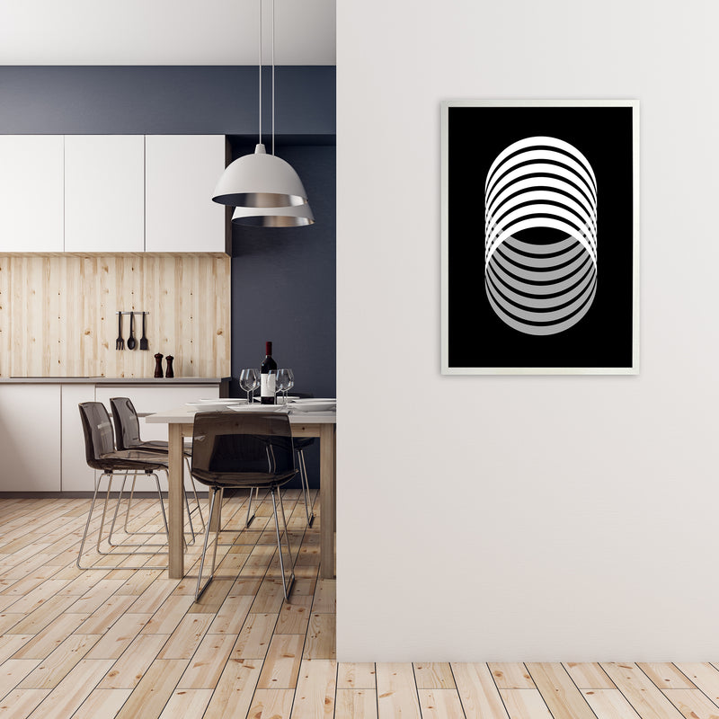 Abstract Modern Back and White Circles Original A1 Oak Frame