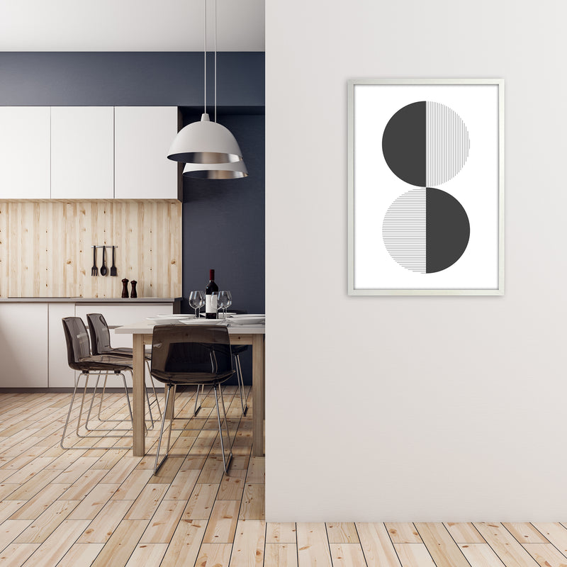 Black and White Geometric Circles A1 Oak Frame