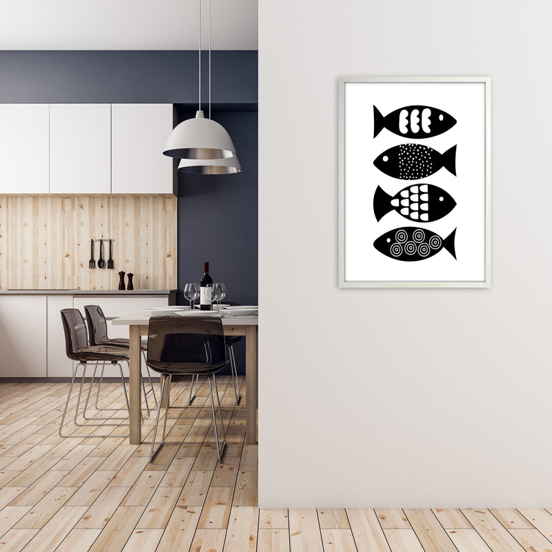Black and White Scandi Fish A1 Oak Frame