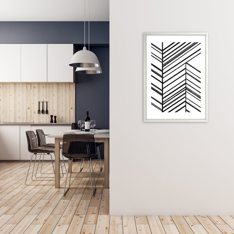Black White Rough Line Print A1 Oak Frame