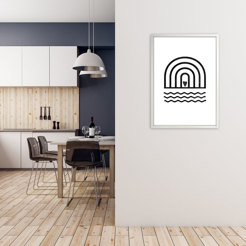 Rainbow Heart Waves BW Art A1 Oak Frame