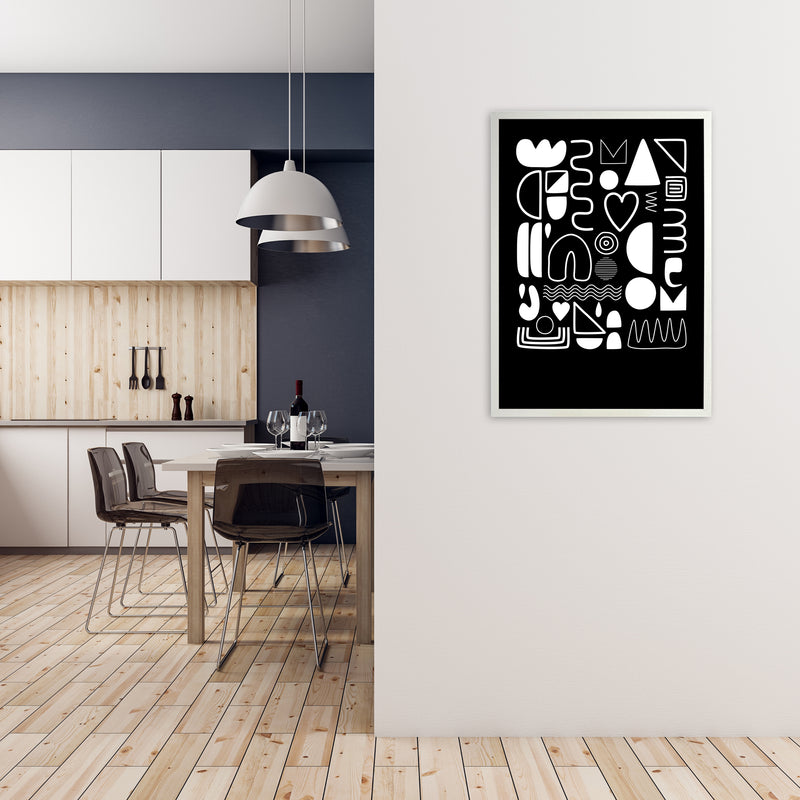 White and Black Scandi Shapes A1 Oak Frame