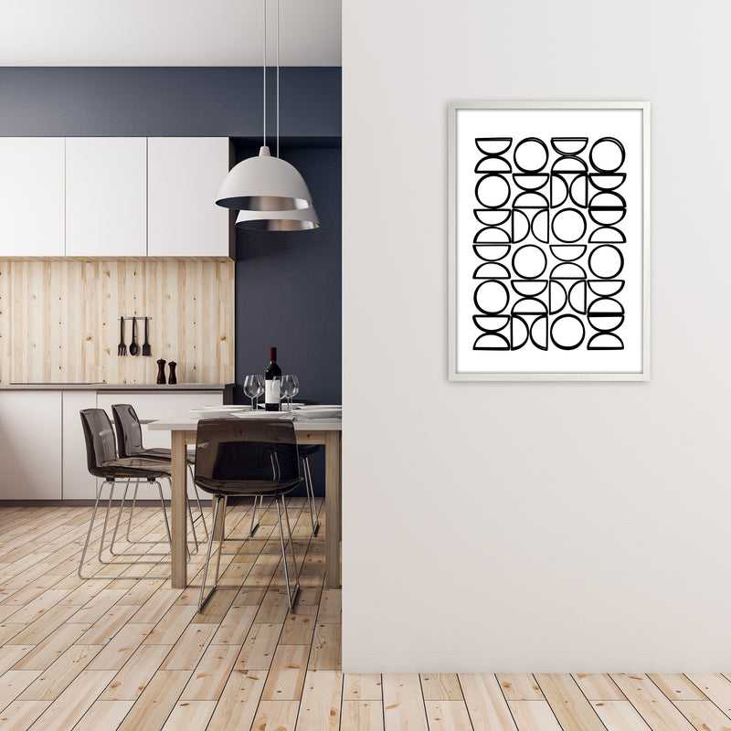 Black and White Mid Century Geometric Print A A1 Oak Frame