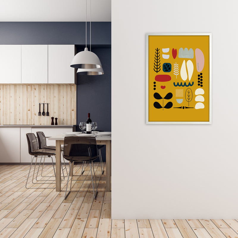 Scandinavian Folk on Yellow Original A1 Oak Frame