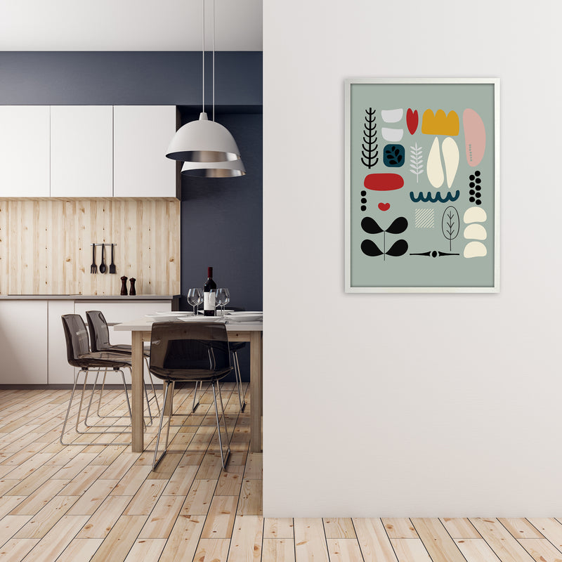 Scandinavian Shapes on Blue Original A1 Oak Frame