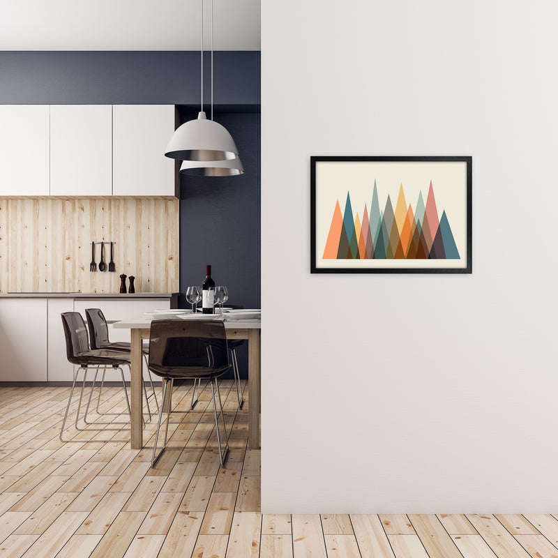 Mid Century Abstract Mountain Original A2 White Frame