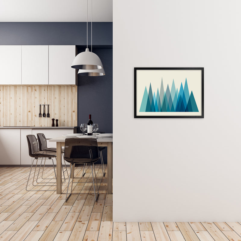 Mid Century Blue Mountains Original A2 White Frame