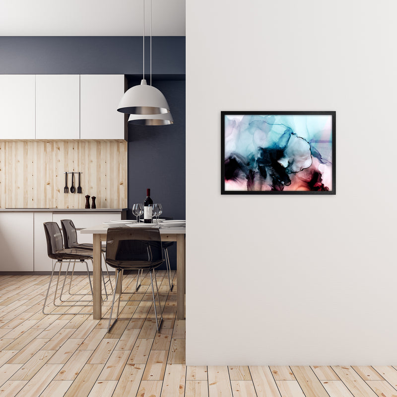 Abstract Watercolor Blue Pink Original A2 White Frame