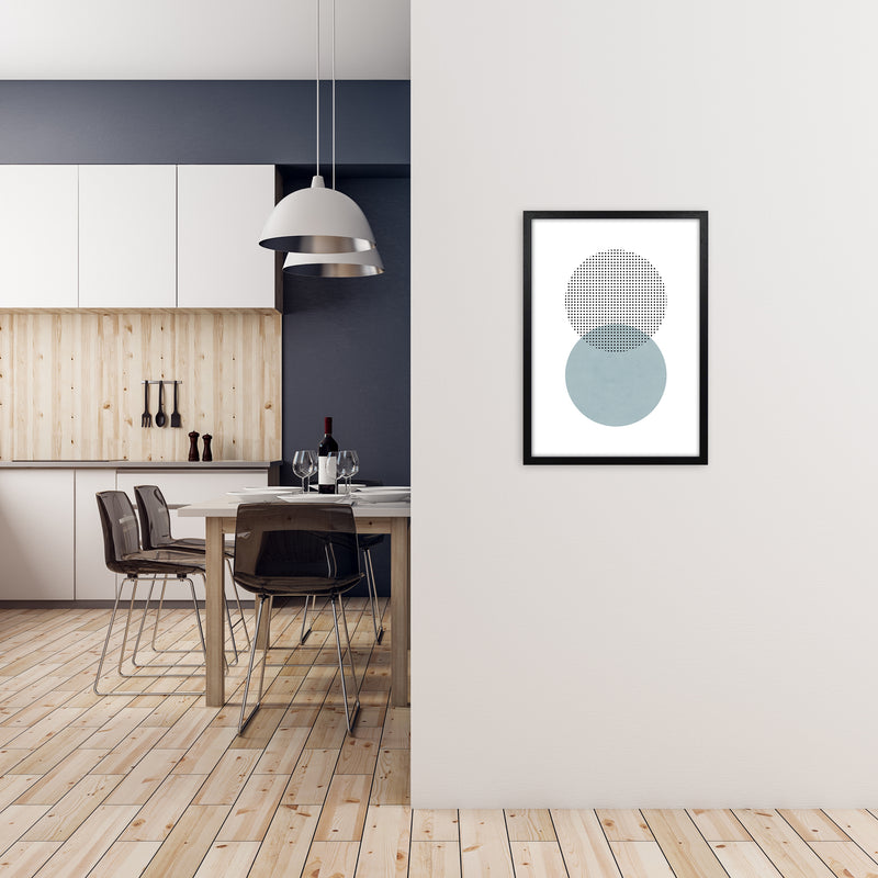 Blue and Black Abstract Circles A2 White Frame