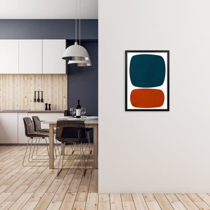 Blue and Orange Mid Century A2 White Frame