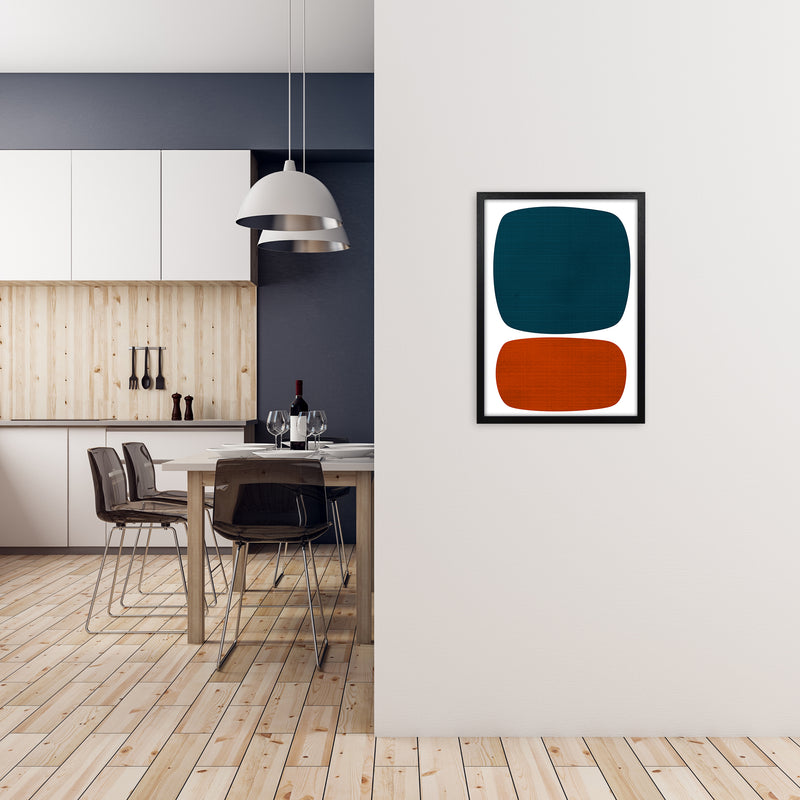 Blue and Orange Mid Century A2 White Frame