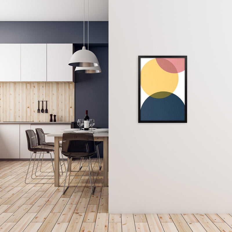 Blue Yellow Pink Pebbles Original A2 White Frame