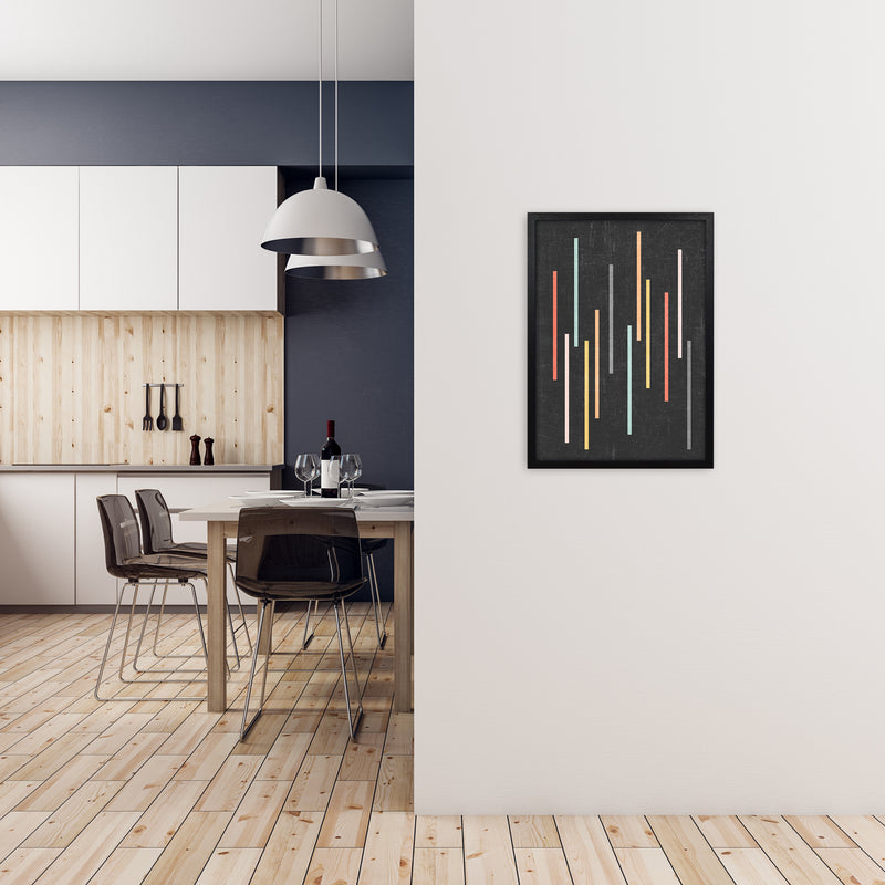 Colorful Lines on Black Grunge A2 White Frame