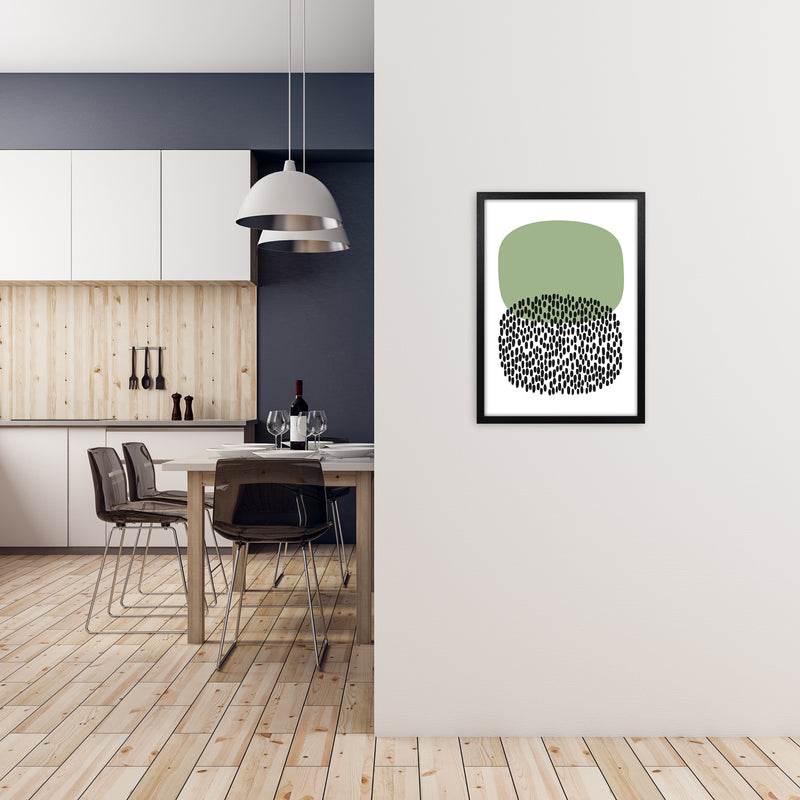 Green and Black Abstract Original A2 White Frame