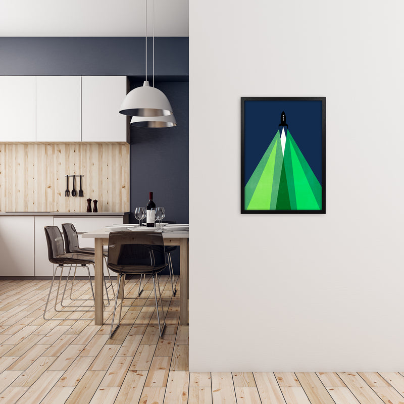 Green and Blue Kids Rocket A2 White Frame
