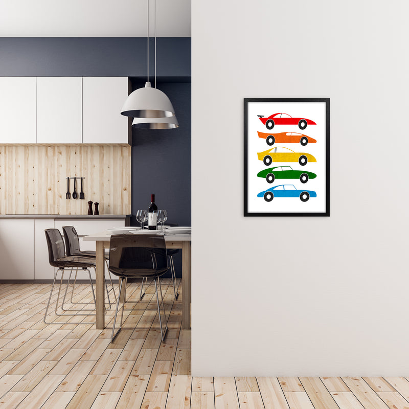 Mid Century Cars on White A2 White Frame