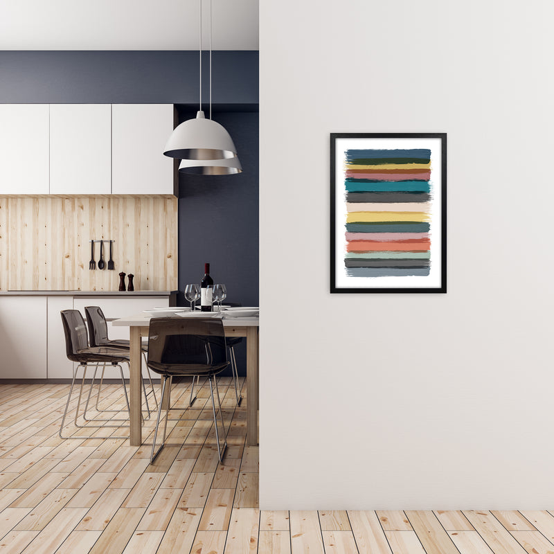 Multicolor Brush Strokes Original A2 White Frame