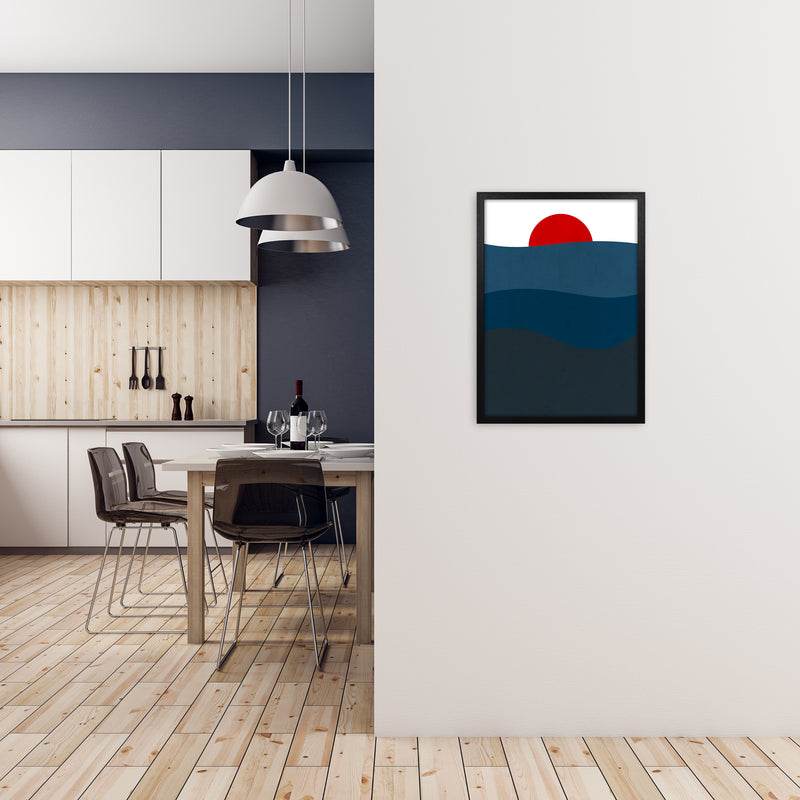 Red Blue Sunset Original A2 White Frame