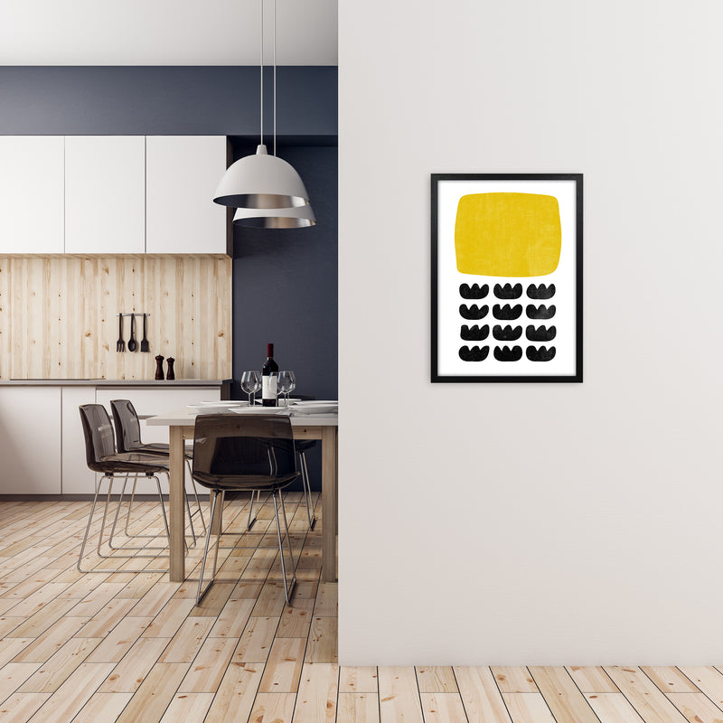 Yellow and Black Abstract Original A2 White Frame