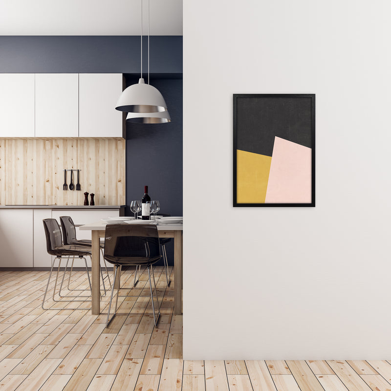 Yellow Pink and Black Abstract A2 White Frame