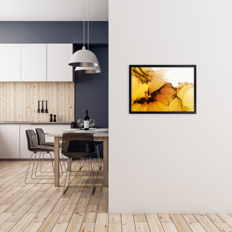 Yellow Watercolor Abstract Original A2 White Frame