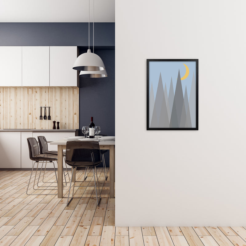 Day and Night Nursery Mid Century Modern Art Prints Night B A2 White Frame