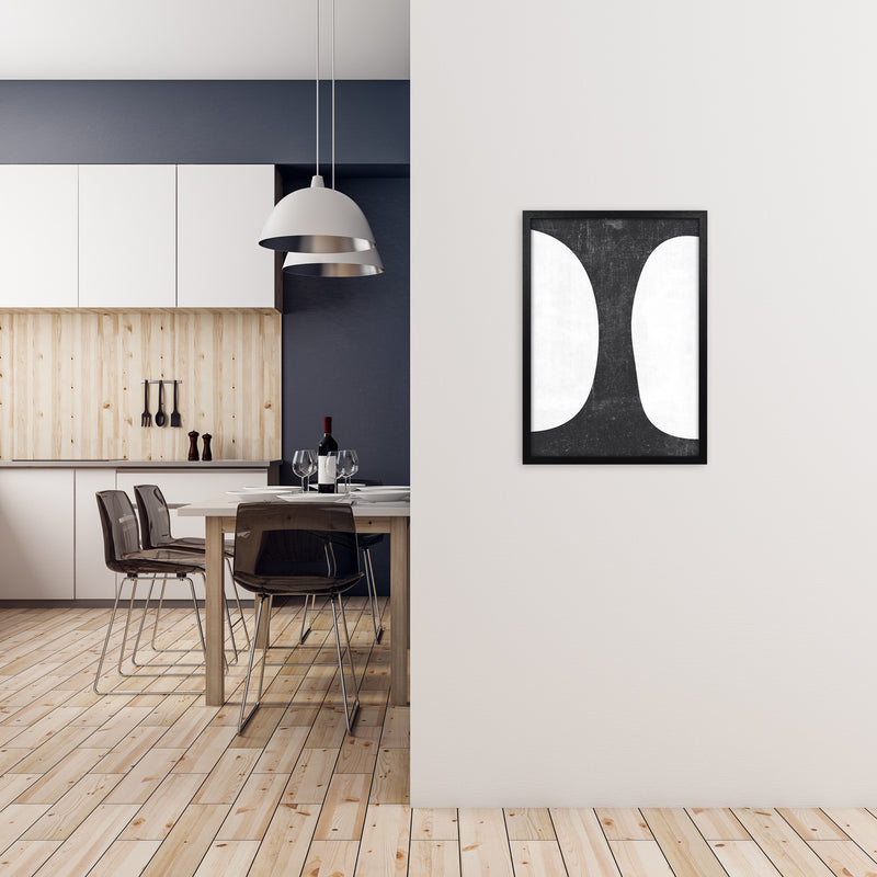Mid Century Black and White Grunge Wall Art A A2 White Frame