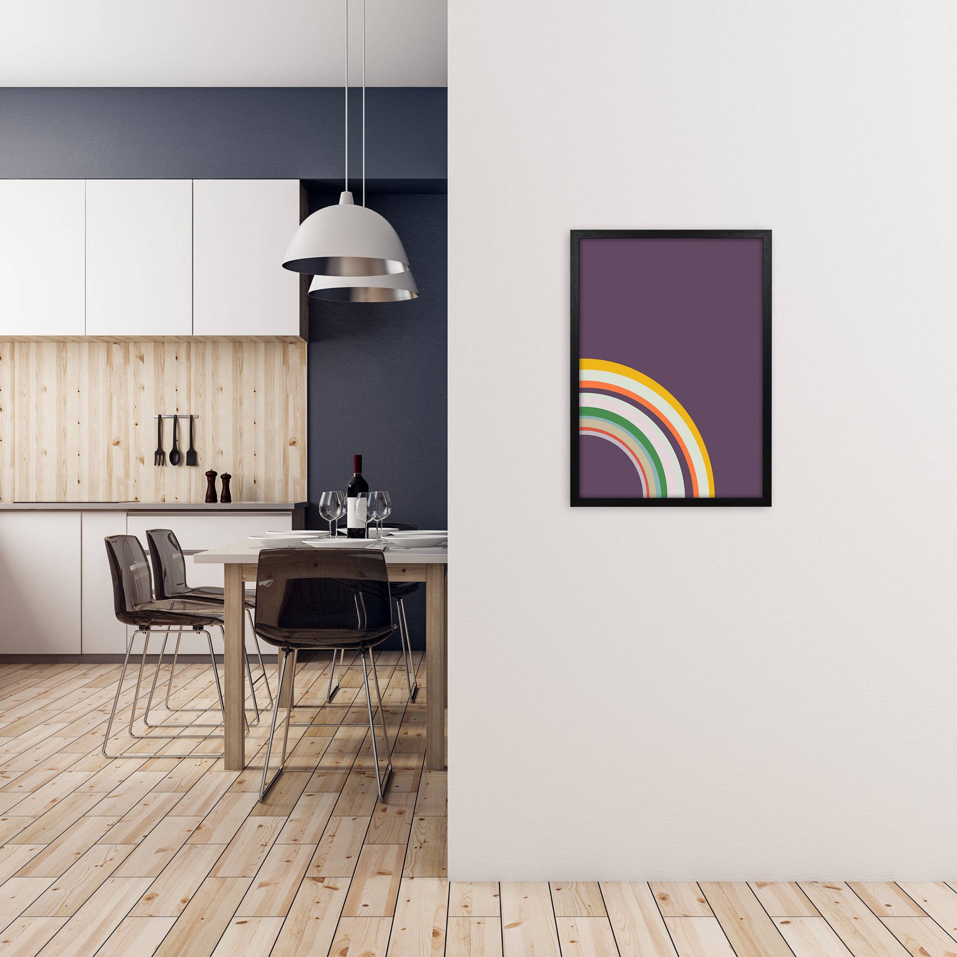 Pair of Nursery Rainbow Prints Right B A2 White Frame