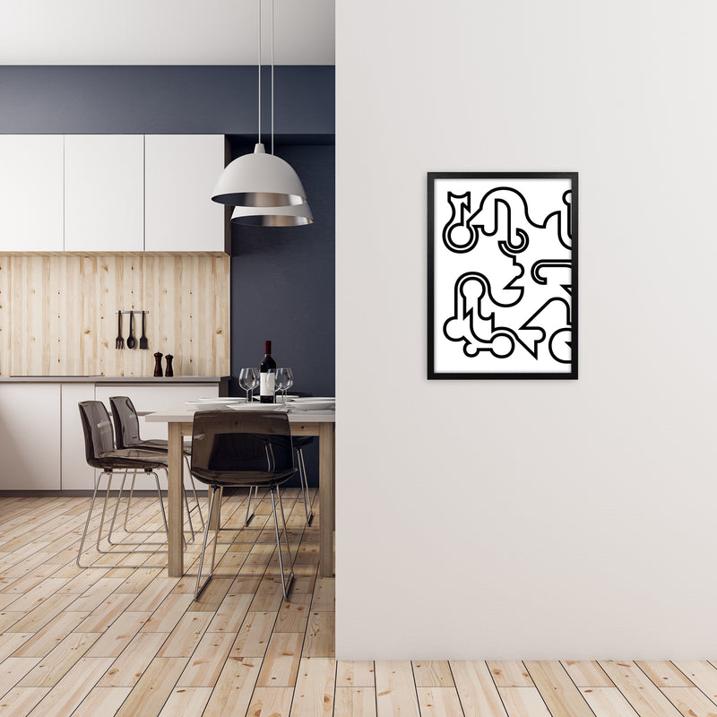 Abstract Black and White Minimal Line Left Art Print by Print Punk Studio A2 White Frame