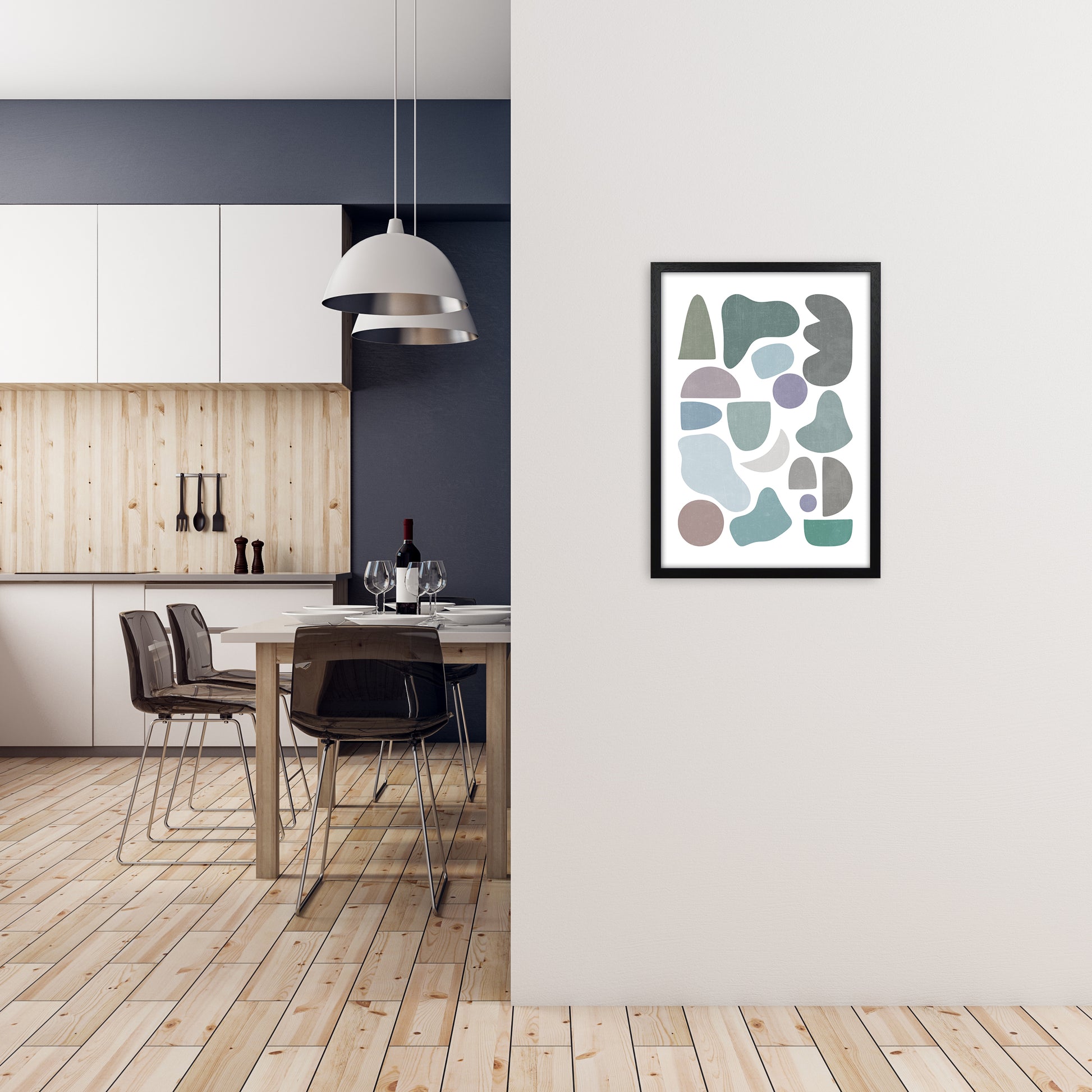 Abstract Terrazzo Shapes B A2 White Frame