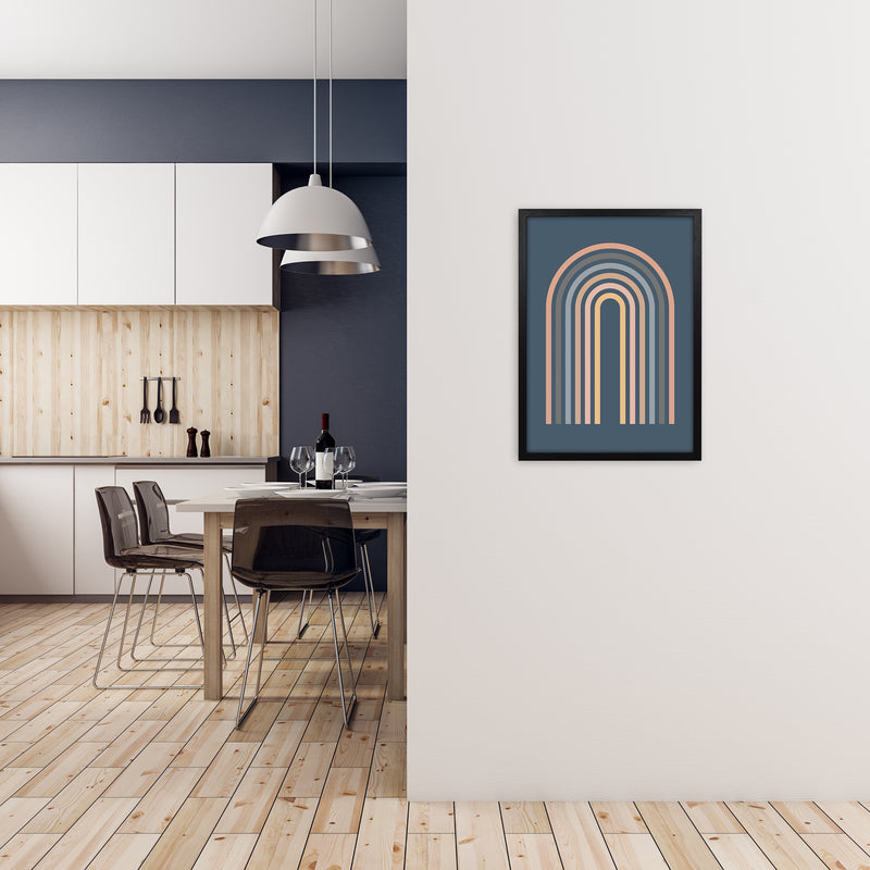 Mid Century Blue Wall Art Print A A2 White Frame