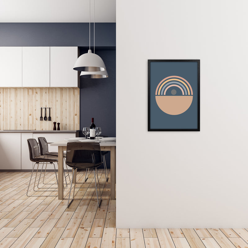Mid Century Blue Wall Art Print B A2 White Frame