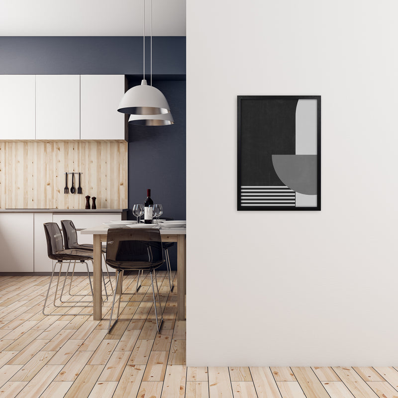 Mid Century Black and White Print B A2 White Frame
