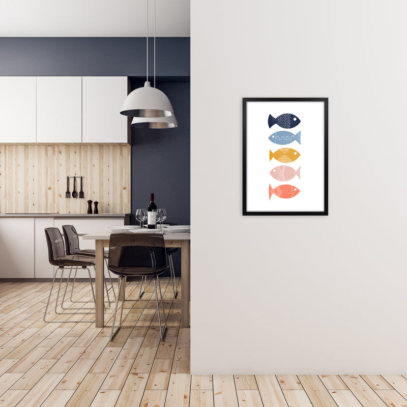 Scandinavian Geometric Print Fish A A2 White Frame