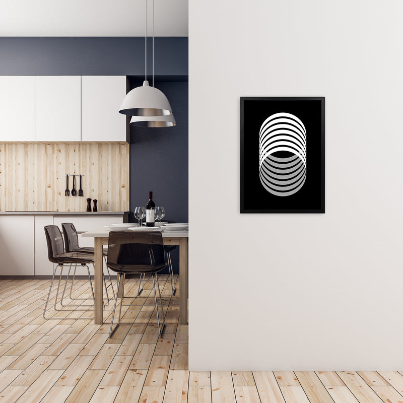 Abstract Modern Back and White Circles Original A2 White Frame