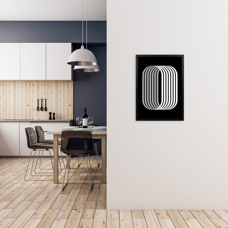 Abstract Modern Black and White Shape Original A2 White Frame