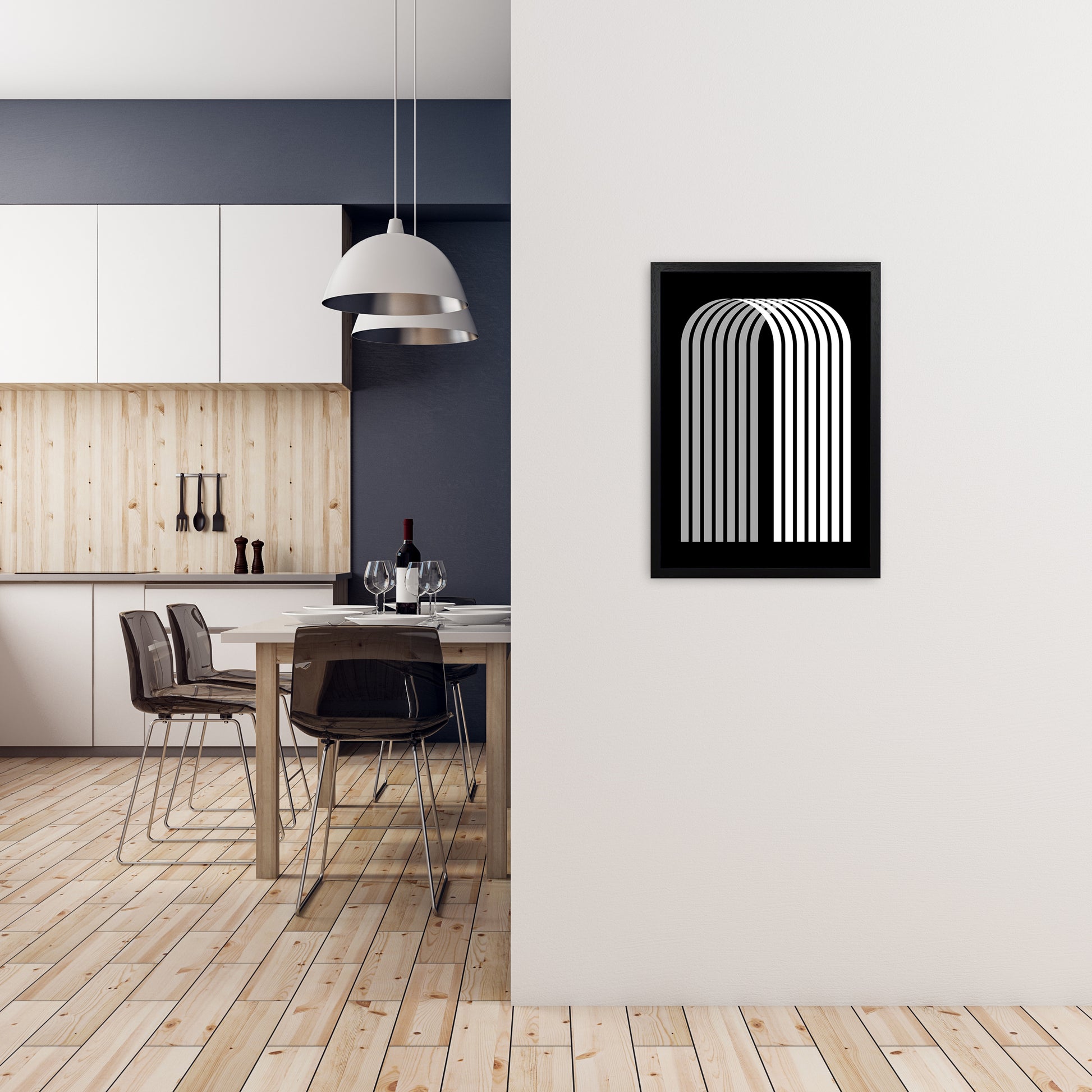 Modern BW Geometric Original A2 White Frame