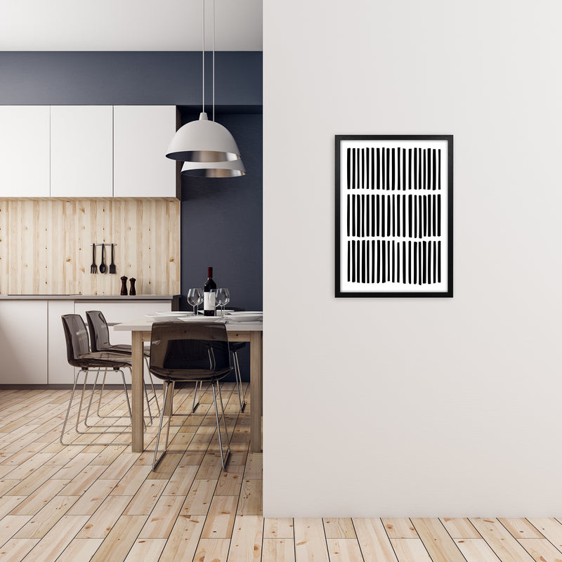 Scandi Black and White Lines A2 White Frame