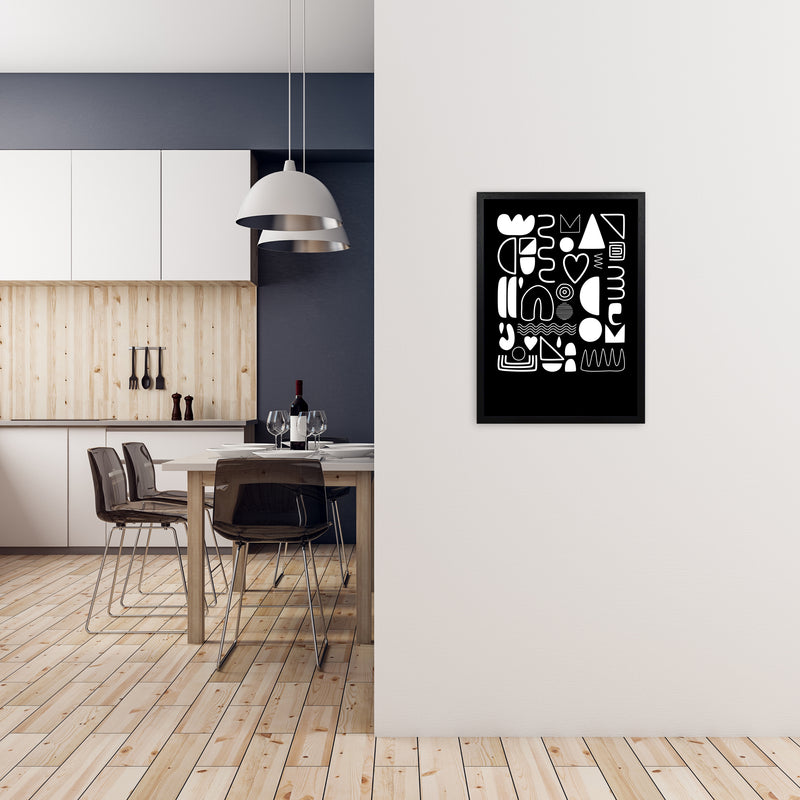 White and Black Scandi Shapes A2 White Frame