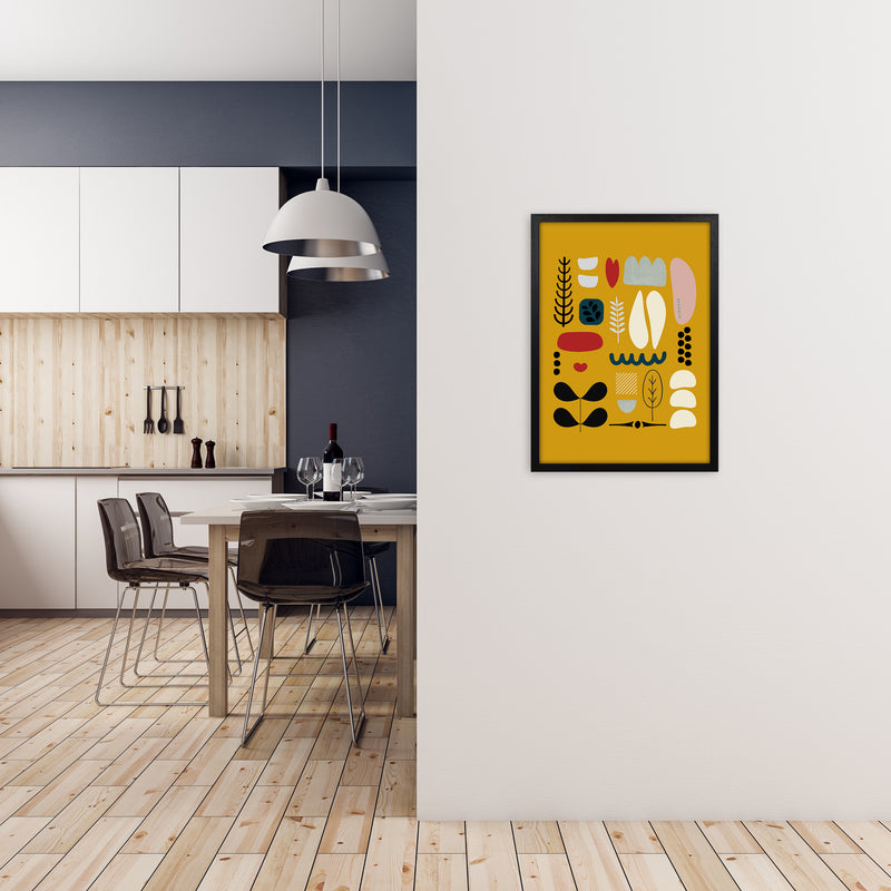 Scandinavian Folk on Yellow Original A2 White Frame