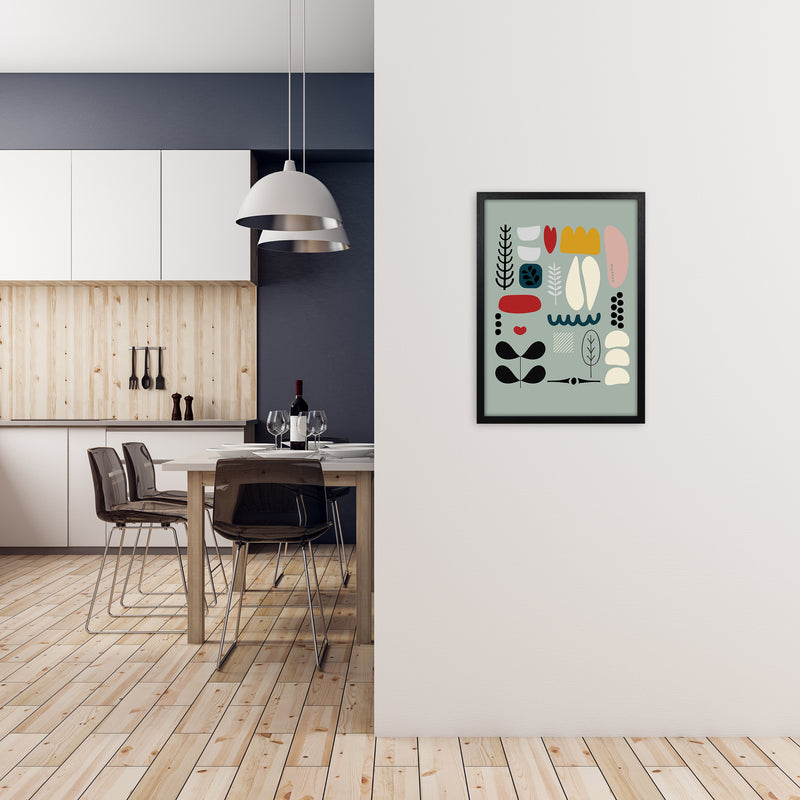 Scandinavian Shapes on Blue Original A2 White Frame