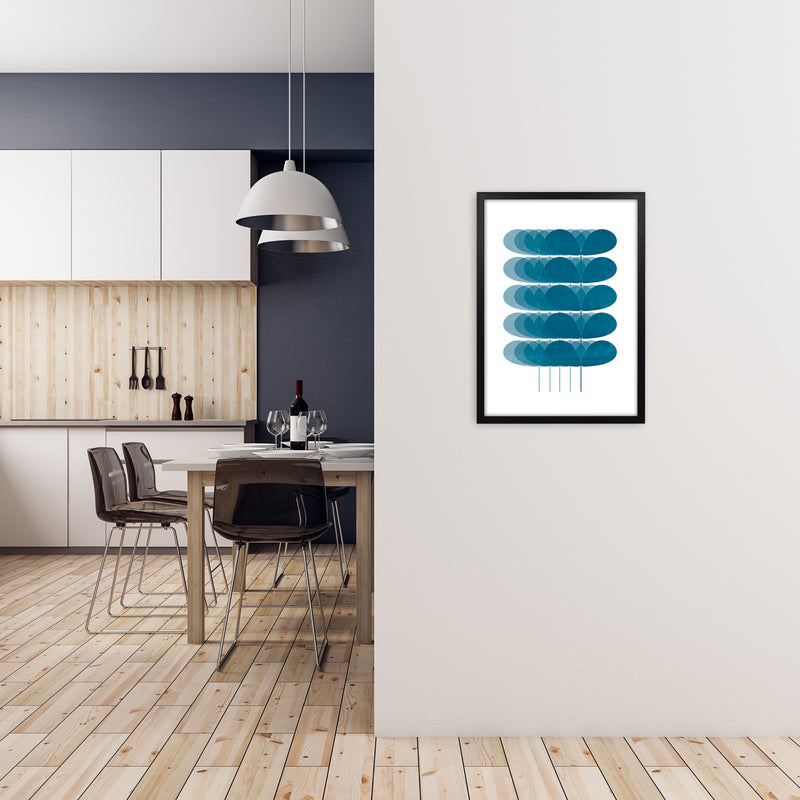 Scandinavian Turquoise Leaves Original A2 White Frame